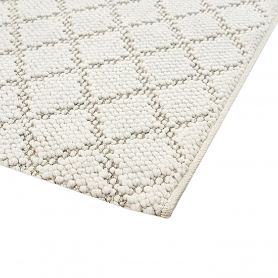 Wohnzimmerteppich flach mit geometrischem Rautenmuster in creme