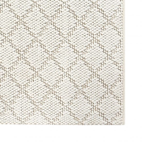 Wohnzimmerteppich flach mit geometrischem Rautenmuster in creme