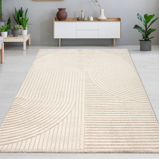 Teppich Wohnzimmerteppich hell weich Bogenmuster beige