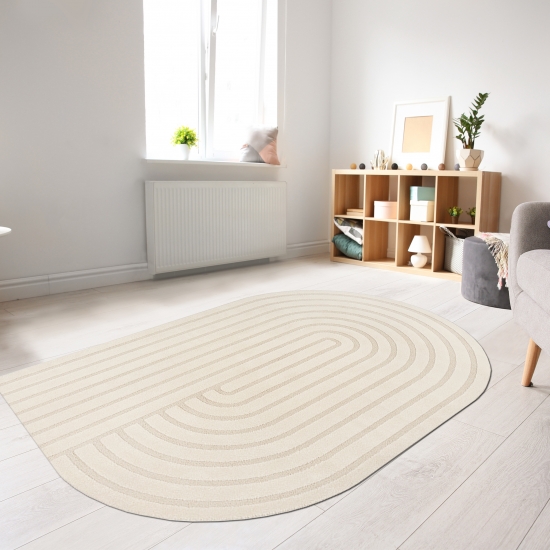 Shape Teppich Schlafzimmer Wohnzimmer Strich Muster allergiker geeignet creme grau