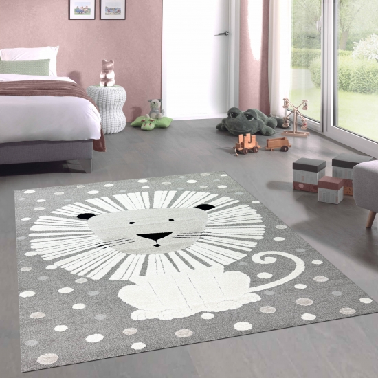 Teppich Spielezimmer 3d-Effekt mit Löwenmuster Grau