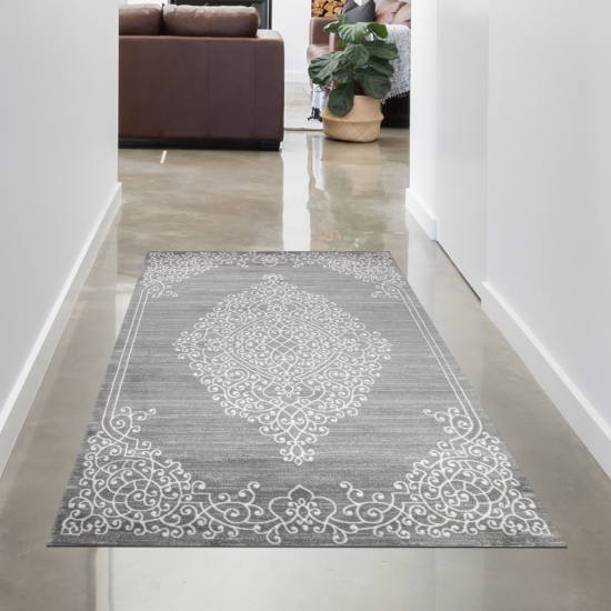 Teppich Wohnzimmerteppich Ornamente Design mit Glitzer grau