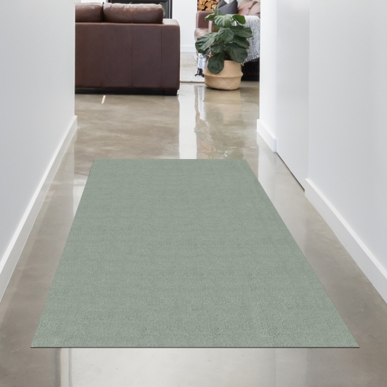 Preview: Moderner Teppich in Salbeigrün mit Antirutsch-Beschichtung und Komfortflor Preview: Moderner Teppich in Salbeigrün mit Antirutsch-Beschichtung und Komfortflor