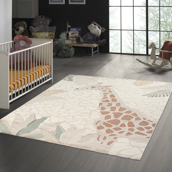 Kinderspiel Kinderzimmer Teppich mit Giraffenmuster in creme beige