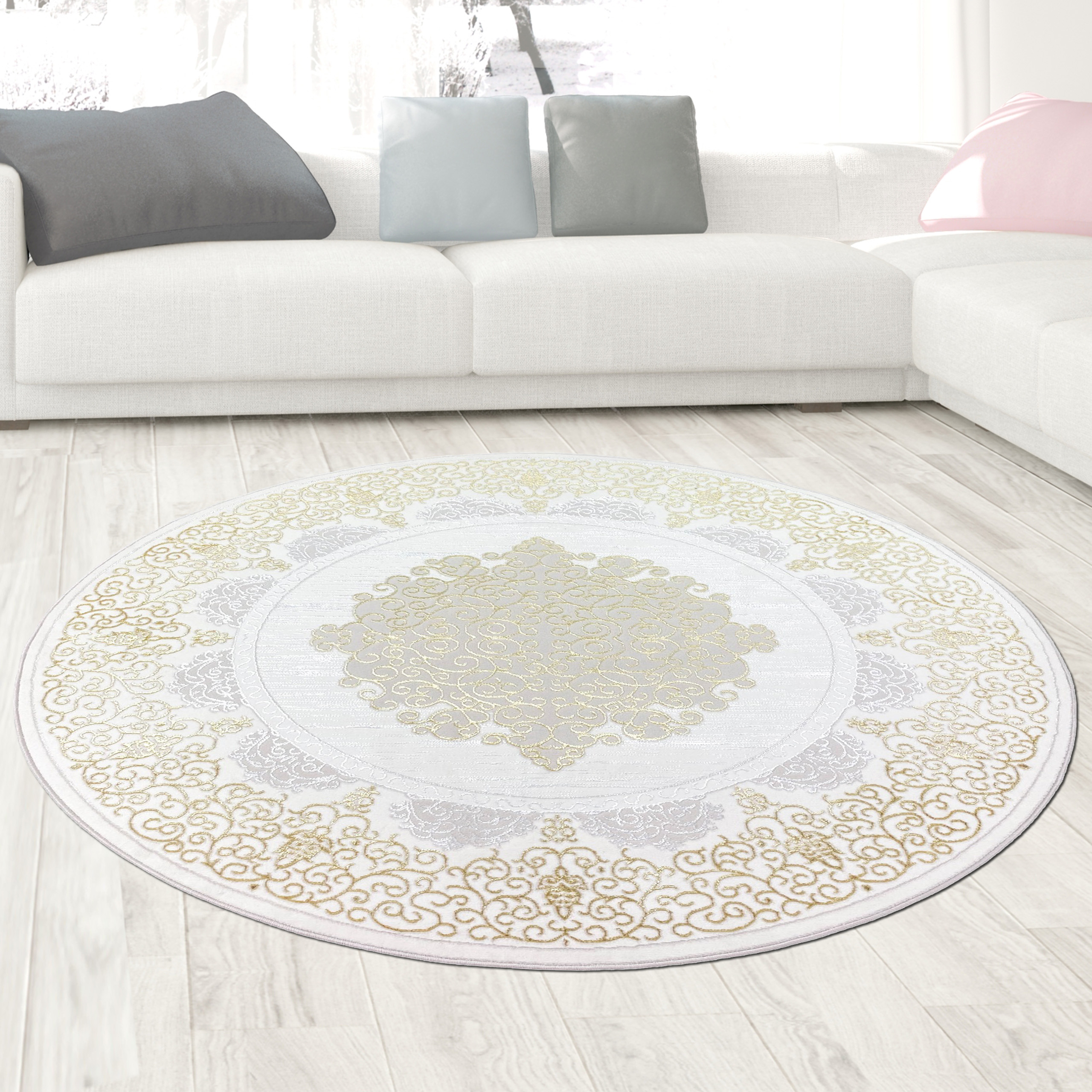 Teppich mit orientalischem Flair | CARPETIA | luxuriös grau | gold weiß