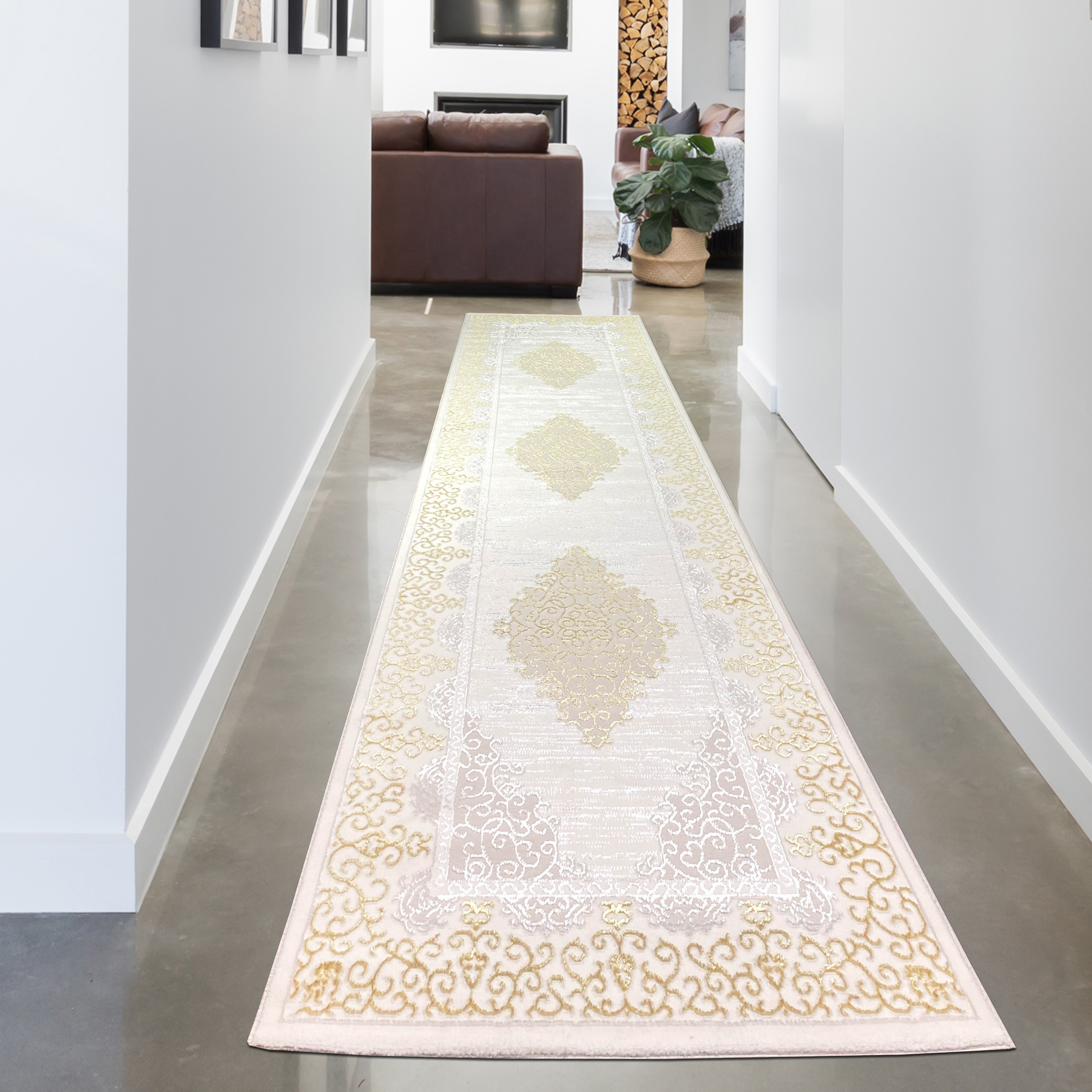 Teppich mit orientalischem Flair grau weiß | | CARPETIA | gold luxuriös