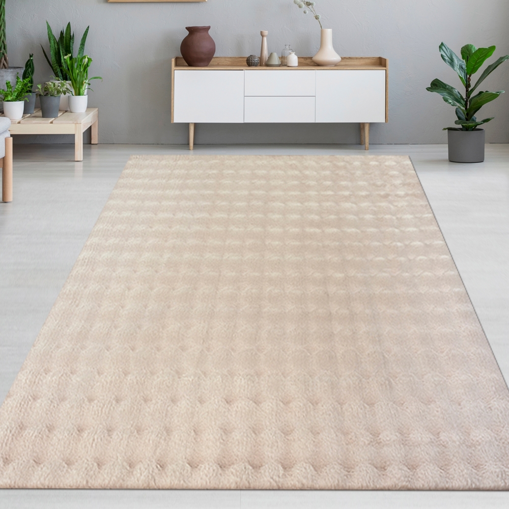 Wohnzimmer-teppich kuschelig weich antirutsch mit besonderer Bubbleform in Beige