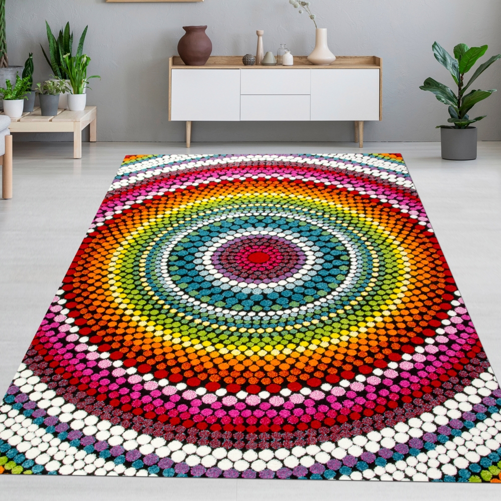 Teppich modern Wohnzimmer Teppich Regenbogen bunt