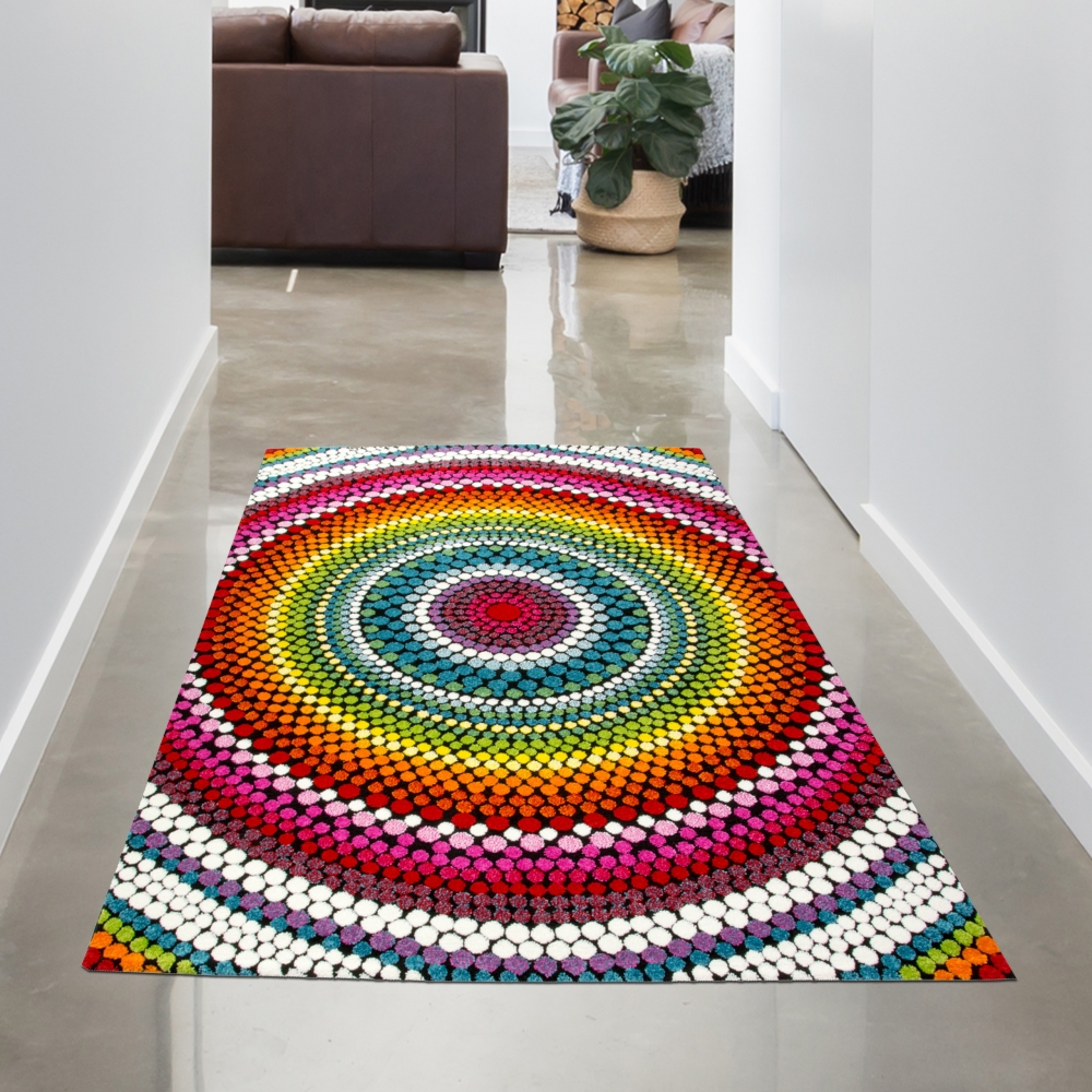 Teppich modern Wohnzimmer Teppich Regenbogen bunt