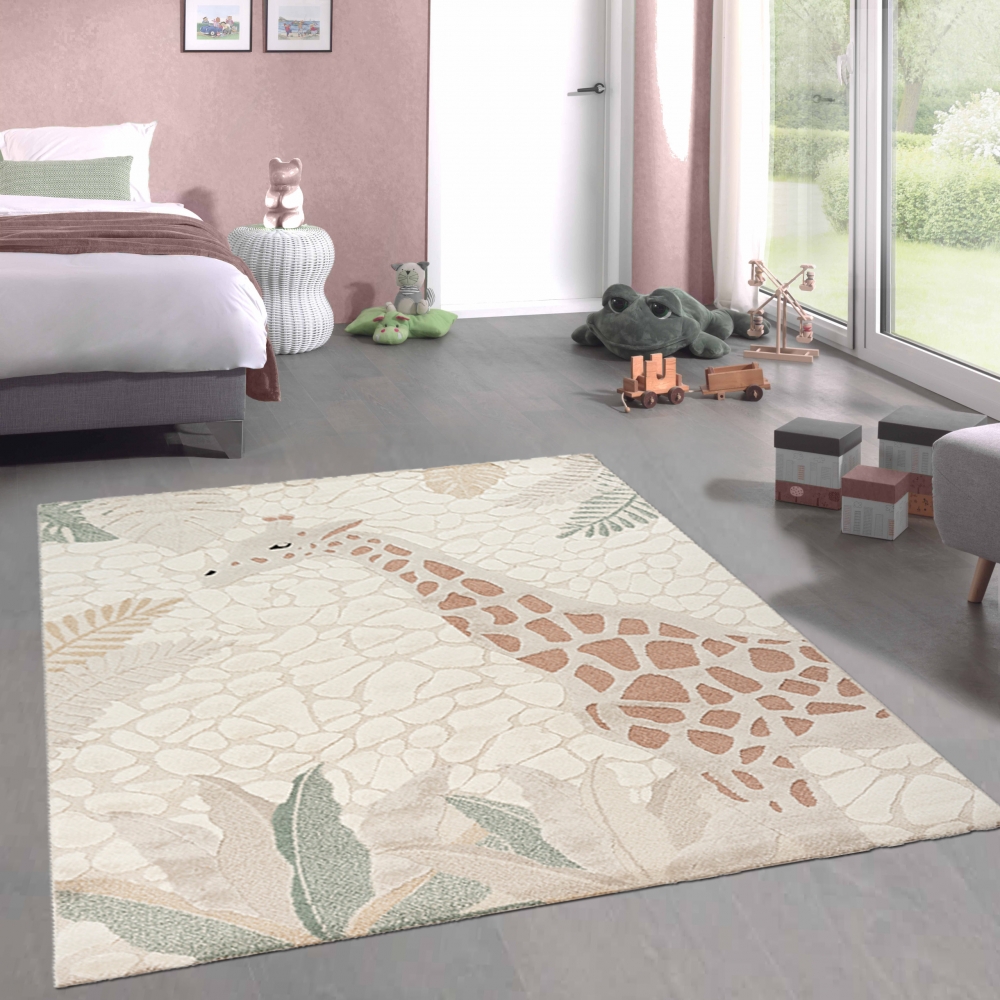 Kinderspiel Kinderzimmer Teppich mit Giraffenmuster in creme beige