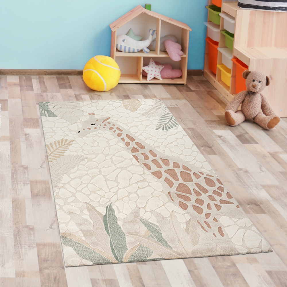 Kinderspiel Kinderzimmer Teppich mit Giraffenmuster in creme beige