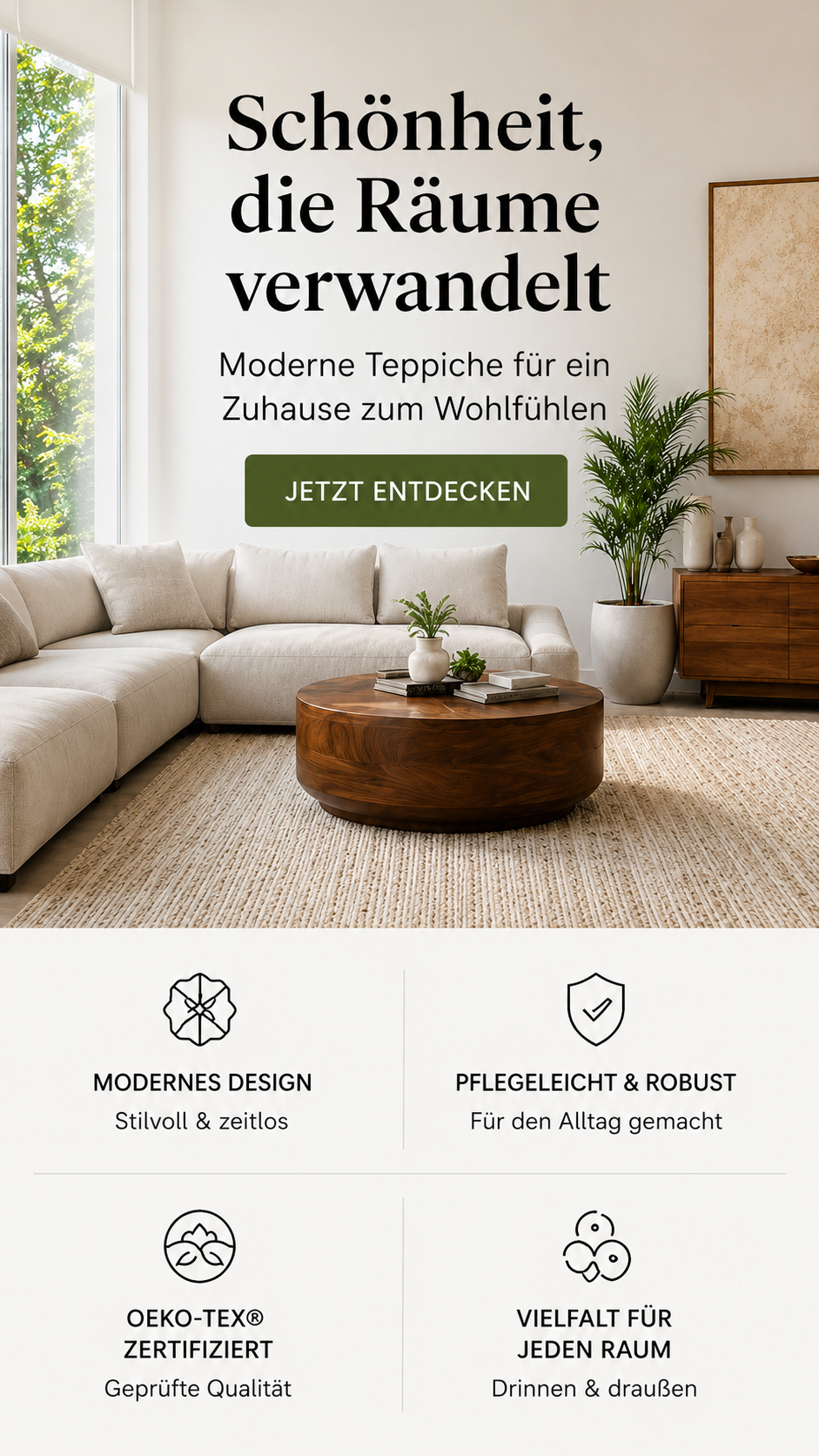 Moderne Teppiche mobil entdecken Mobiles Startseitenbanner mit modernen Teppichen für ein wohnliches Zuhause